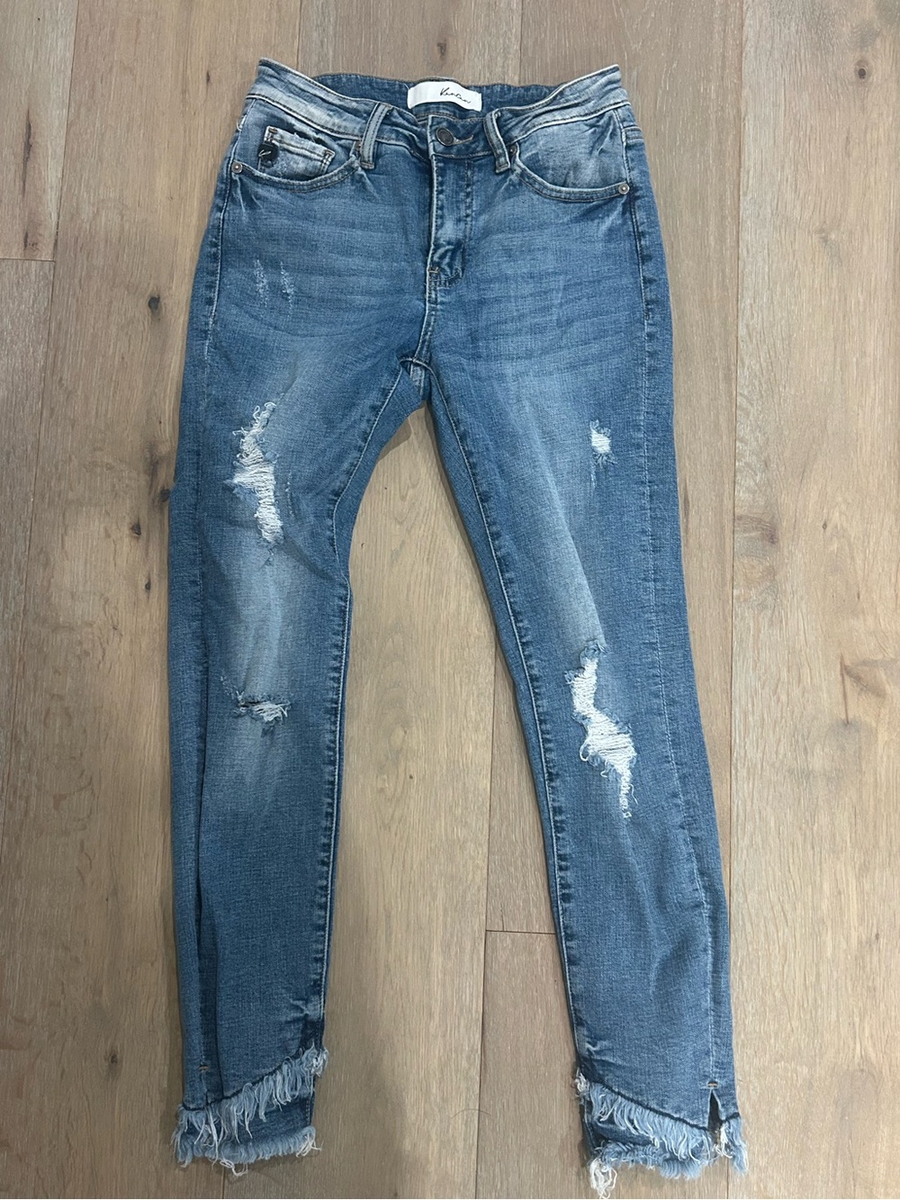 KanCan Medium Blue Distressed Skinny Jeans with Frayed Hem